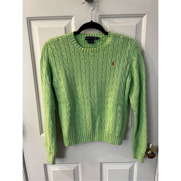 Ralph Lauren Sweaters - Ralph Lauren Light Green Cable Knit Polo Pony Crew Neck Sweater sz M EUC
